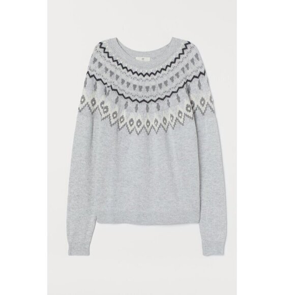H&M Sweater Womens Light Size XS Gray Alpaca Wool Fair Isle Comfy Cozy Fall Wear - Picture 2 of 13